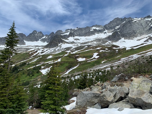 Boston Basin as seen from the lower bivy site on June 11, 2025