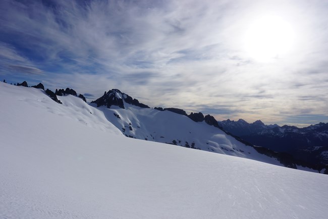 Looking across the Inspiration Glacier towards Klawatti Peak from the north side of Eldorado