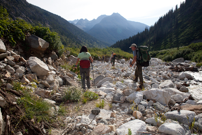The Pika Project team working their way up North Fork Bridge Creek. NPS/Karlie Roland The Pika Project team working their way up North Fork Bridge Creek. NPS/Karlie Roland