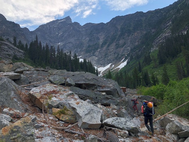 Climbers traveling towards the headwaters of Access Creek