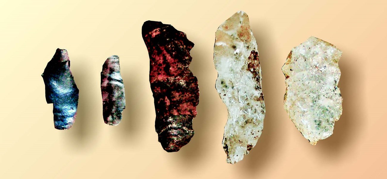 Rock specimens that have been chipped for use as tools.