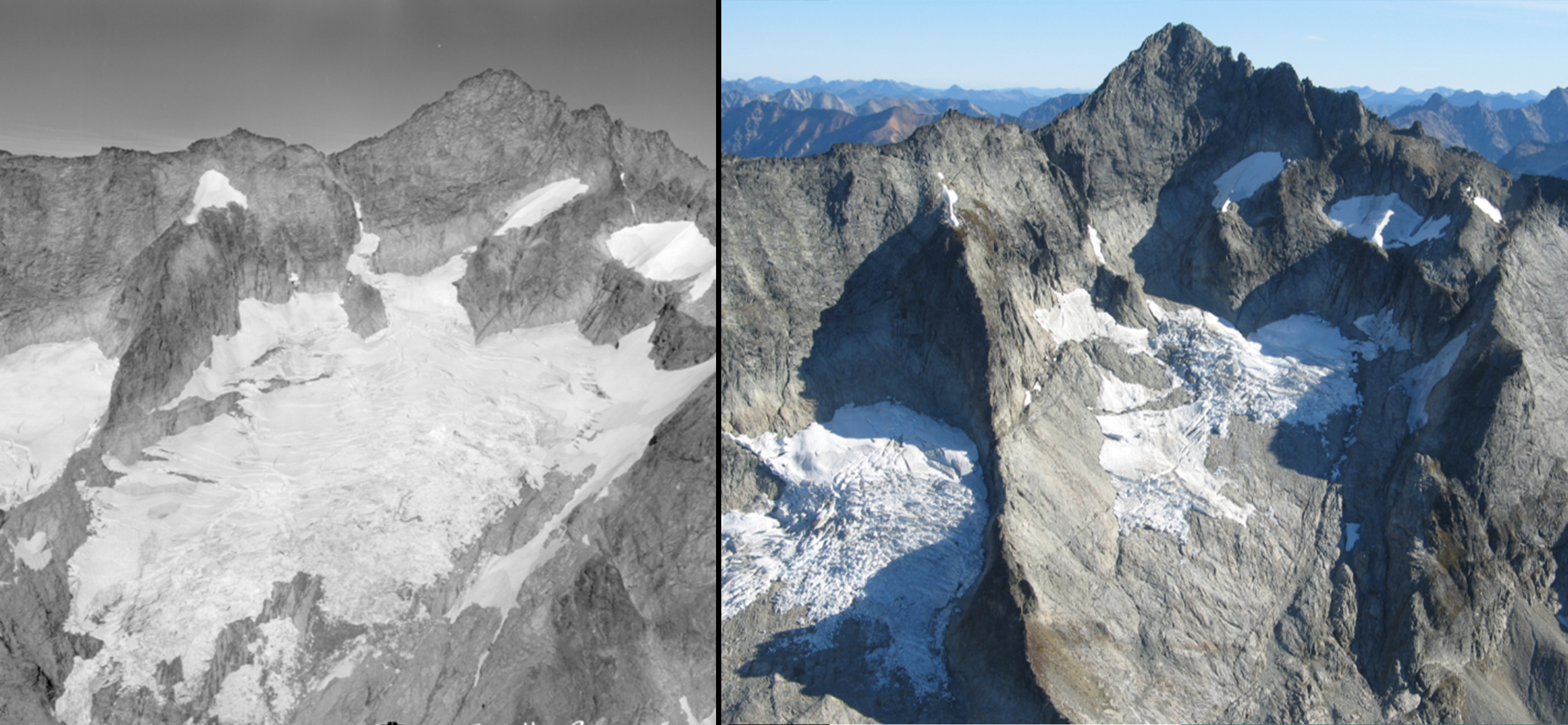 Glacier comparison of receding glacier from 1960 to 2005