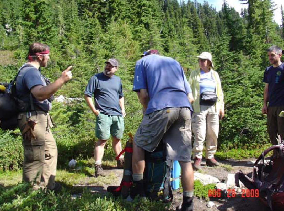 Park firefighter with visitors