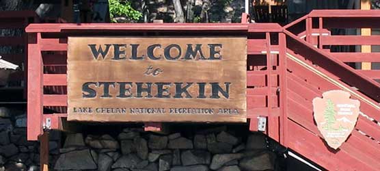 Welcome sign in Stehekin, WA.