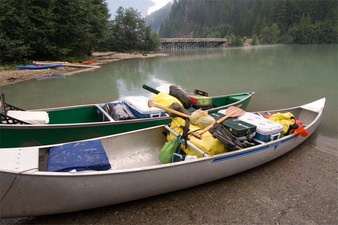 Canoes loaded for camping  prepare to launch at the Colonial Creek boat launch. Image Credit: NPS/NOCA/David Snyder