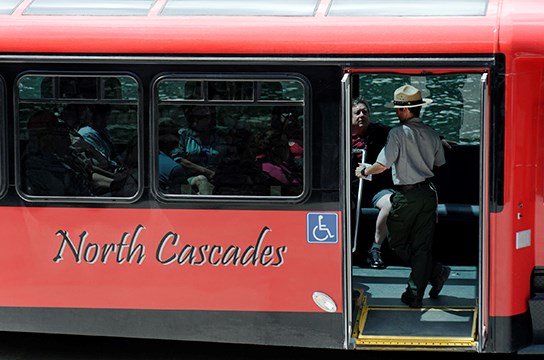 Red Shuttle Bus. Photo Credit: NPS/NOCA/John Chao