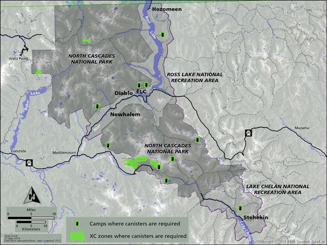 Map showing bear can requirements