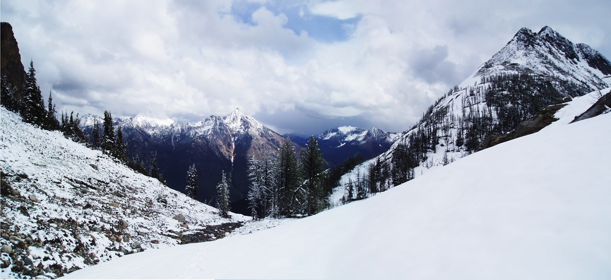 A winter view of snow-covered mountains
