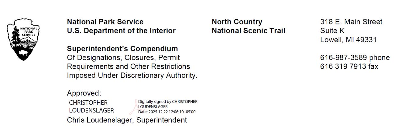 Signed compendium header with signature of Superintendent Christopher Loudenslager