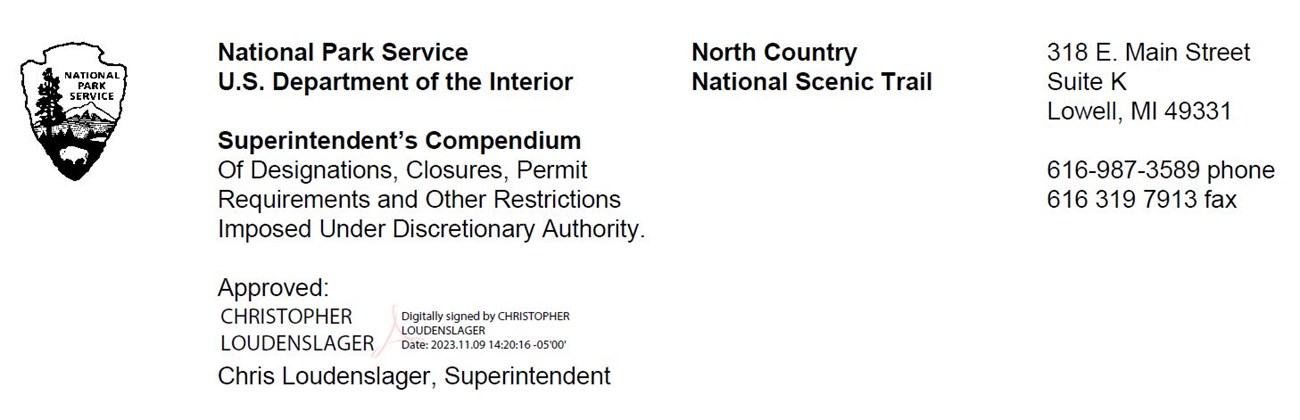 Signed compendium header with signature of Superintendent Christopher Loudenslager