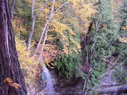 Small water fall in Pictured Rocks National Lakeshore as seen from the North Country National Scenic Trail