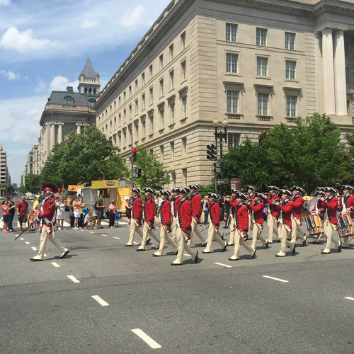 Military band wearing uniforms resembling Continental Army band