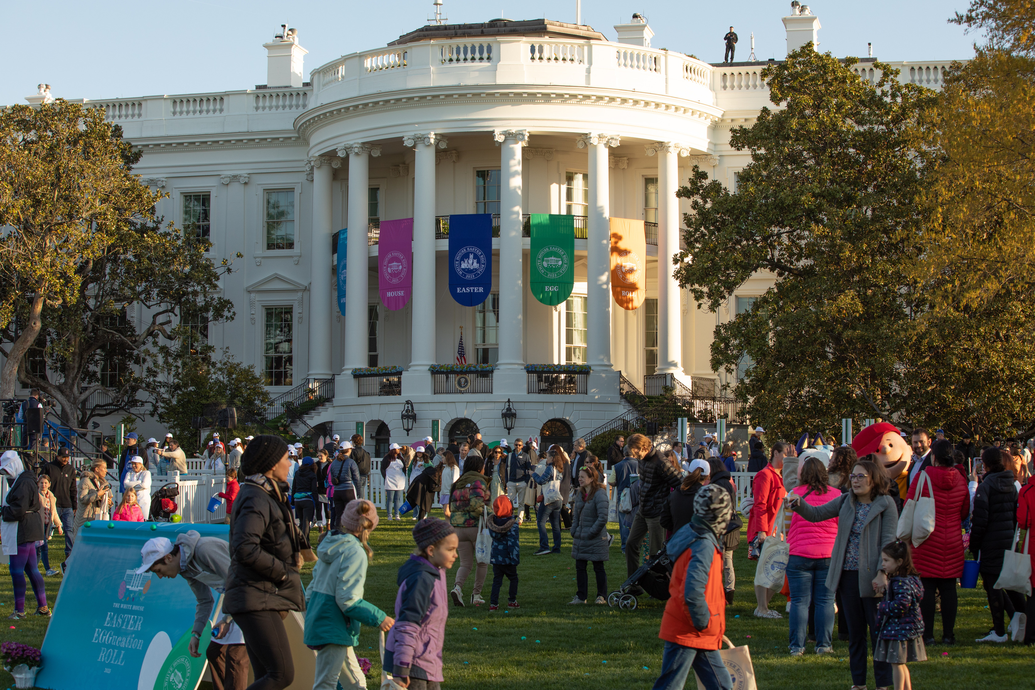 Visitors search for Easter eggs in front of the White House. 