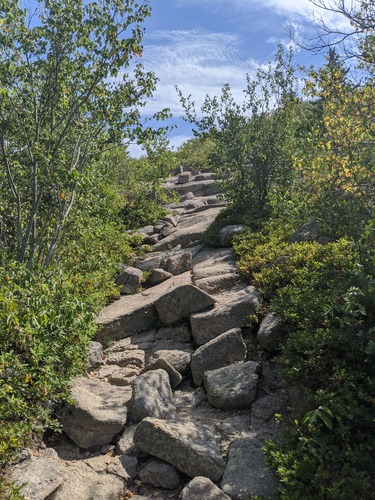 Small boulders on a rocky section of trail