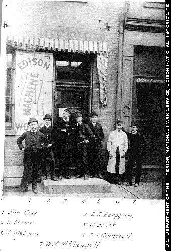 Employees in front of Edison Machine Works, Goerck Street; NY, NY; 1885. 10.210/1