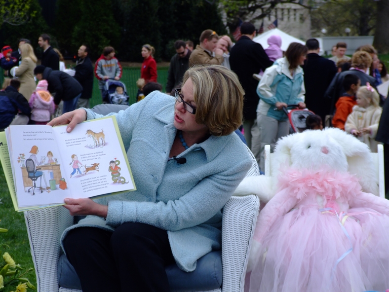 Education Secretary Margaret Spellings in the reading nook