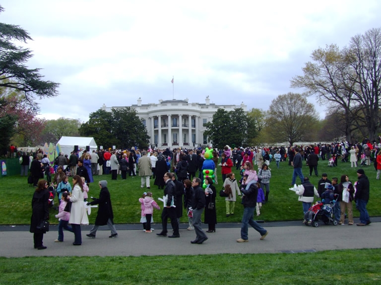 Visitors on the White House South Lawn