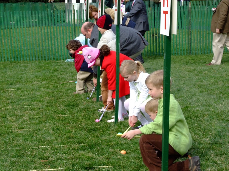Several children wait for the Egg Roll to begin. 