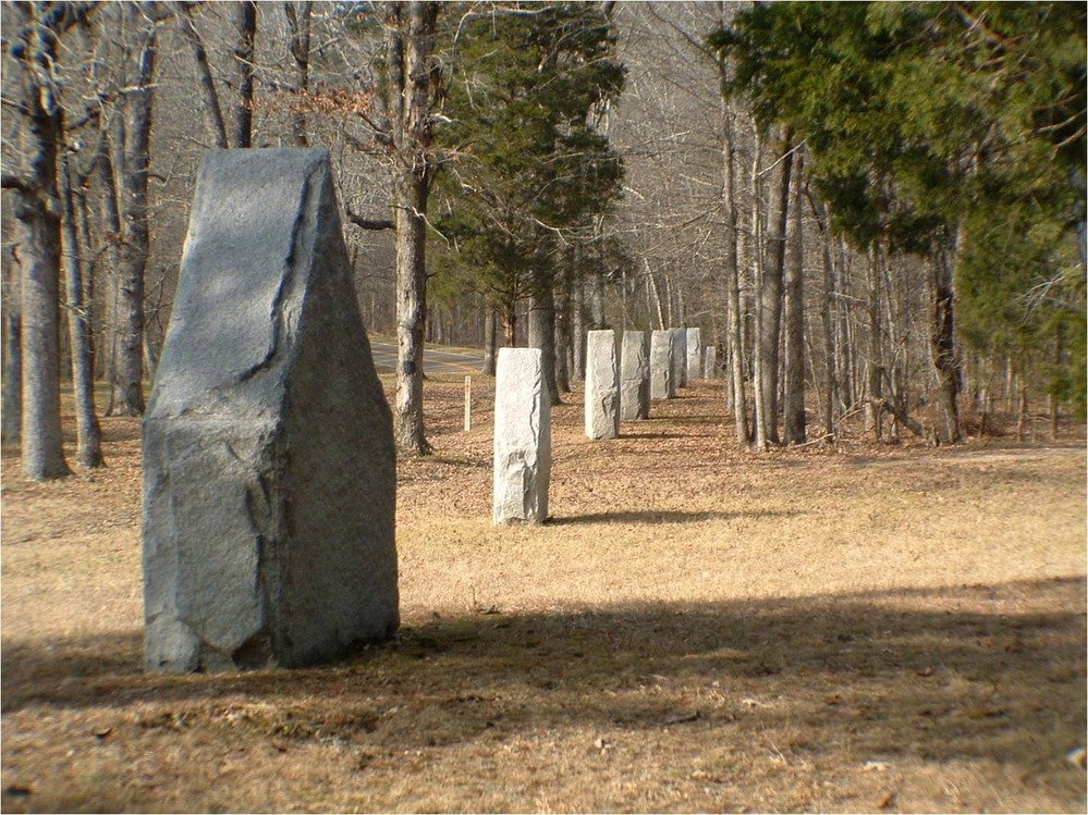 Monuments marking locations of Georgia regiments along Alexander's Bridge Road.
