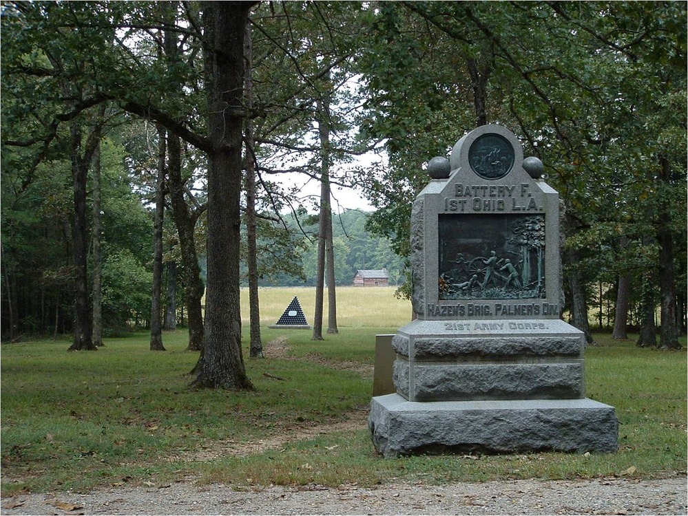 Monument of the First Ohio Light Artillery along Battleline Road on the Chickamauga Battlefield.