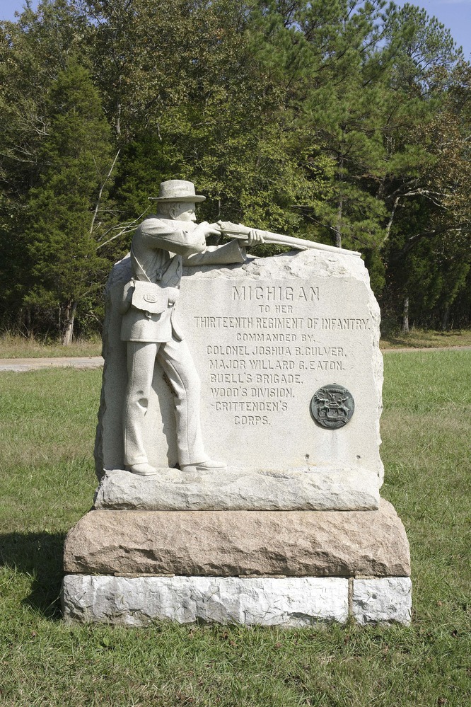Thirteen Michigan Infantry Regiment in the Viniard Field on the Chickamauga Battlefield.