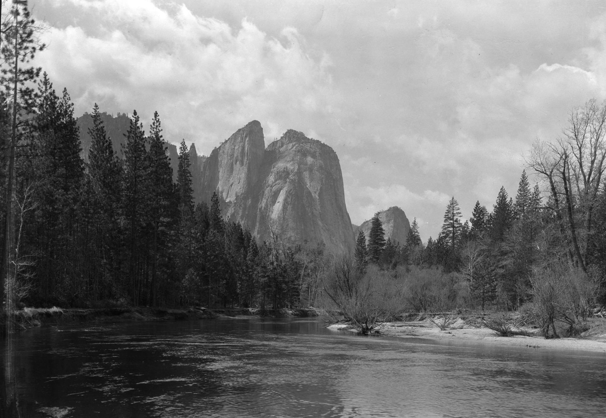 View down Merced River with Cathedral Rocks.
