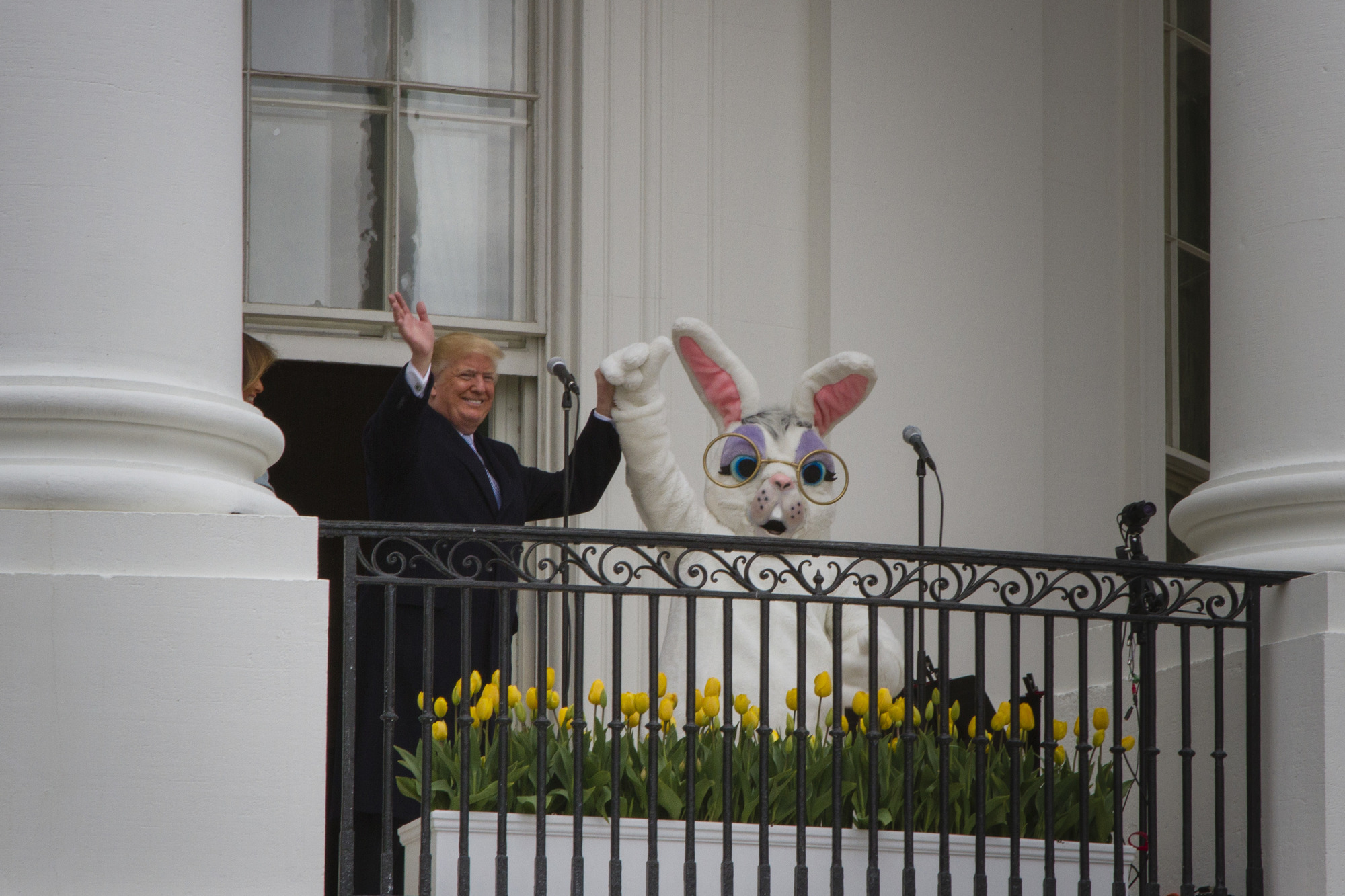 President Trump poses with the Easter Bunny