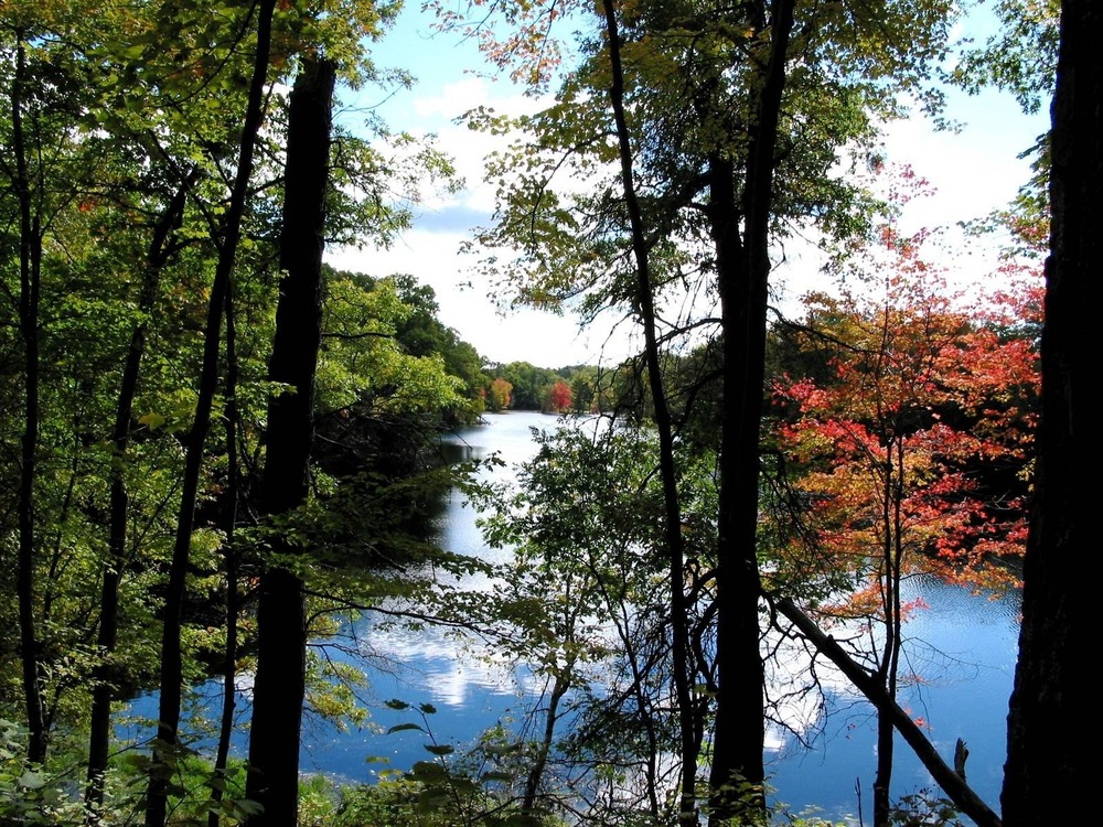 Fall colors are reflected in the still waters of Horseshoe Lake, a kettle lake located near the Chippewa Moraine Ice Age Scientific Reserve Unit.