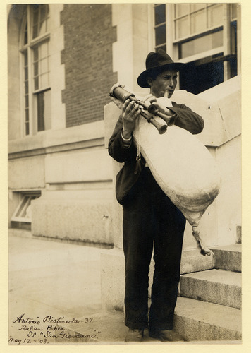An Italian piper posing for camera on May 12, 1908