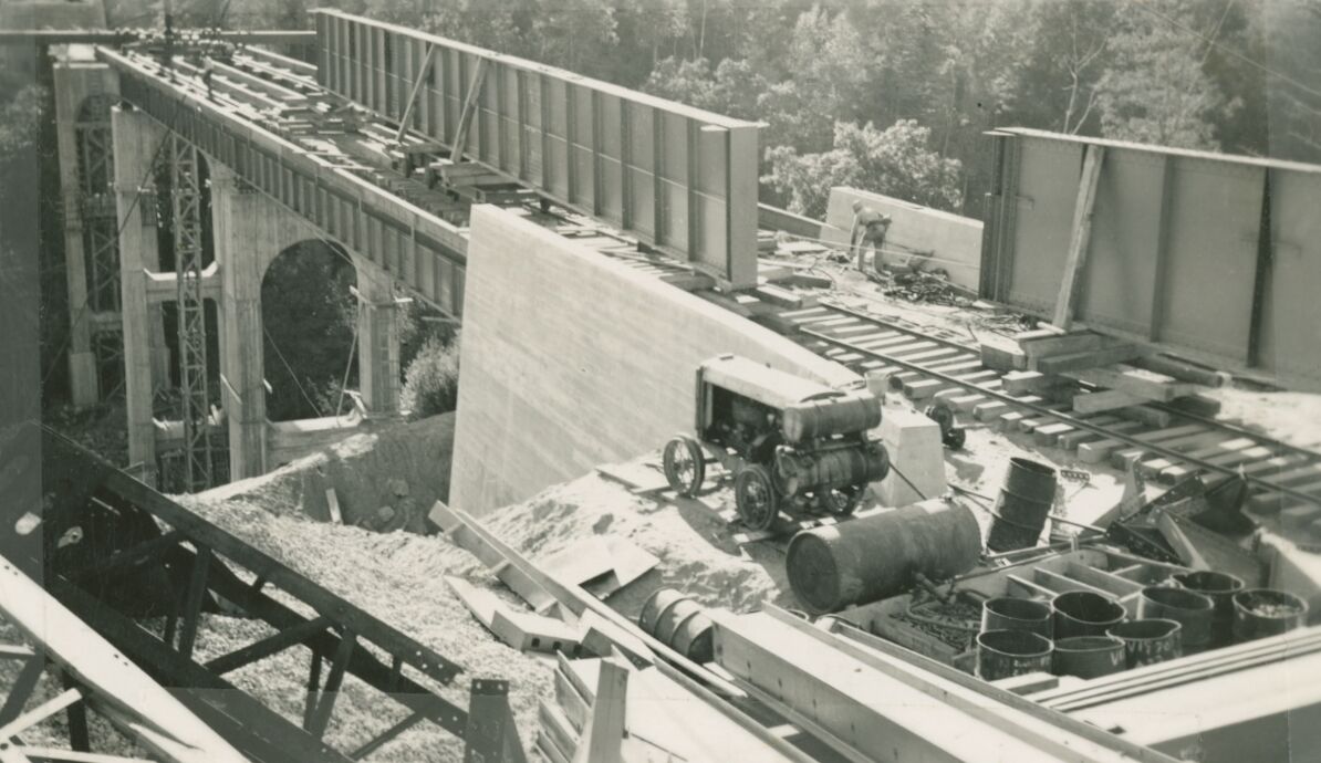 Construction site on top of a bridge