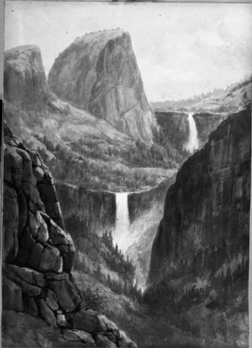 Copy Neg: 1986 by M. Dixon. "Vernal & Nevada Falls" - watercolor by Chris Jorgensen.