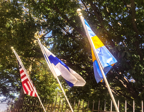 Three flags on short poles