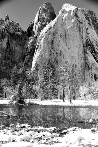 Cathedral Rocks in snow.