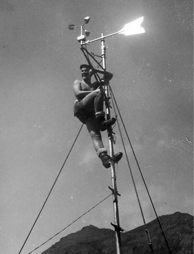 Courtesy of Walter Andersen - Andy Andersen, 1944, checking the weather! Aerological station at Cape Wrangell, Attu Island, Alaska.