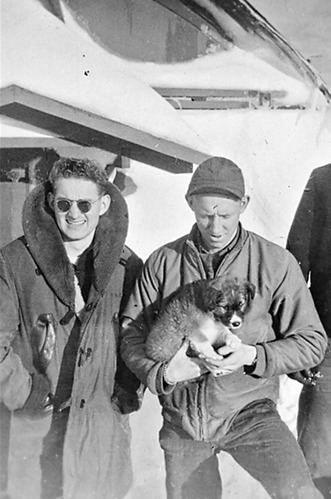 Courtesy of Walter Andersen - Bob Wyman and Jim McNaughton with puppy "Ryp" (Russian Weather Schedule)