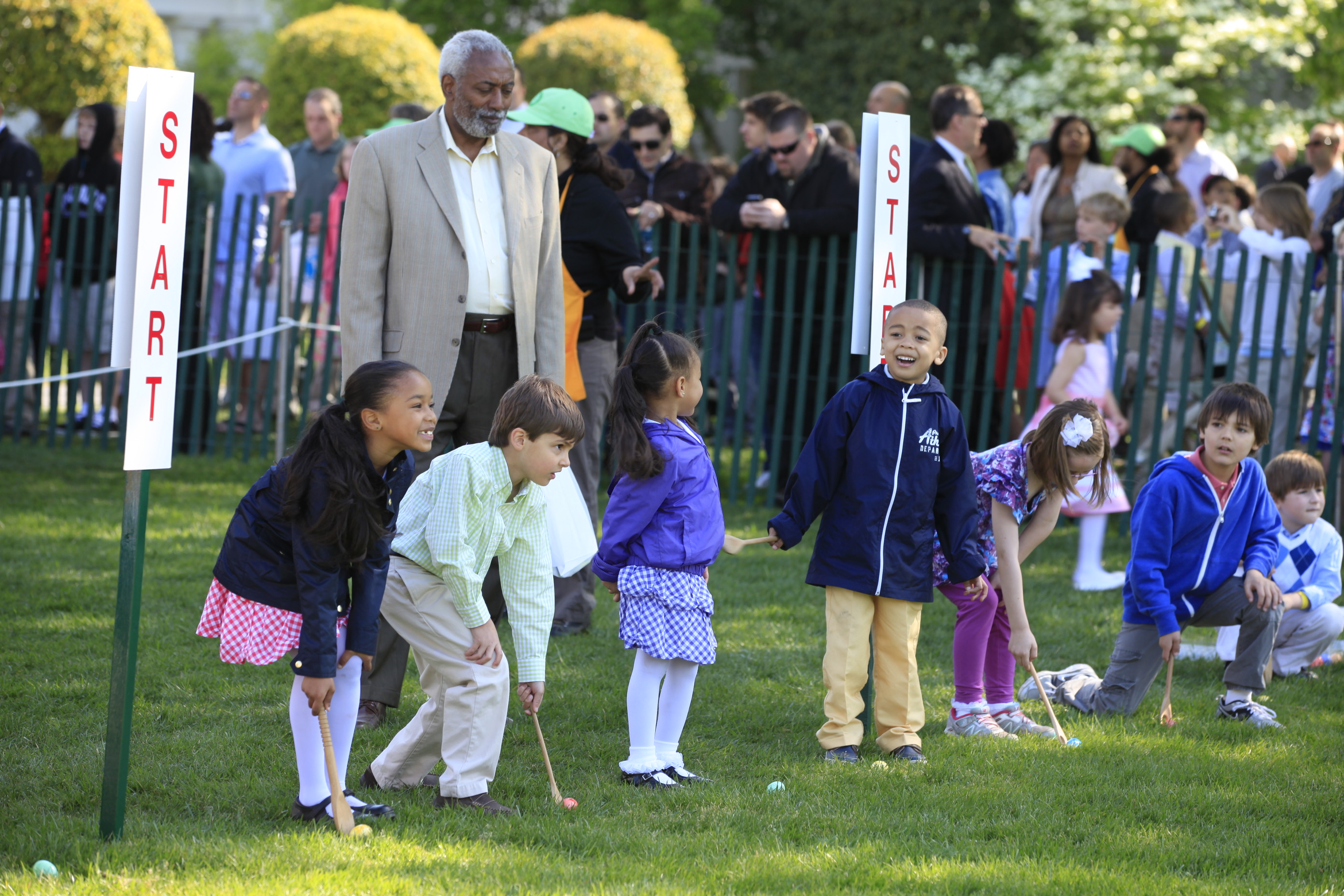 Several children get ready for the Egg Roll. 