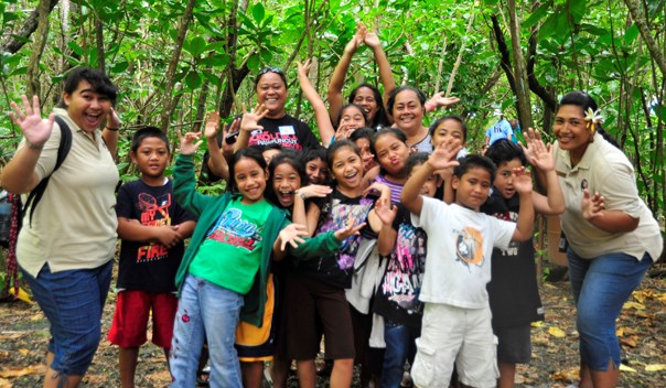 Alataua elementary students on a field trip along Pola Island trail.