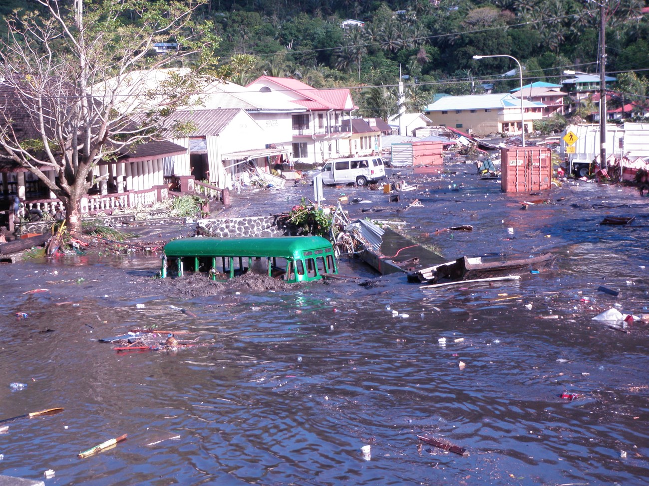 Inundation of Pago by tsunami waves