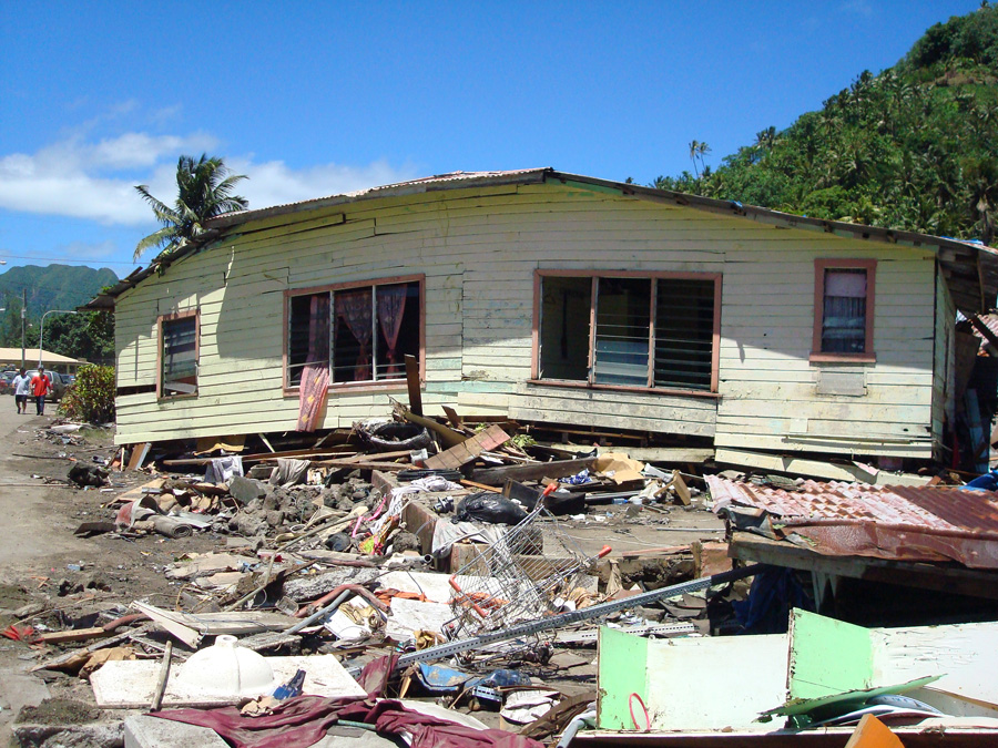 Photo of buckled house