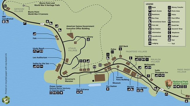 Map Graphic; closeup of a downtown with amentities marked with black and white symbols.