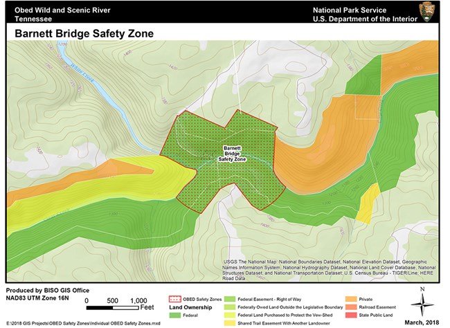 Map of safety zone around Barnett Bridge. Call 423-346-6294 for more information.