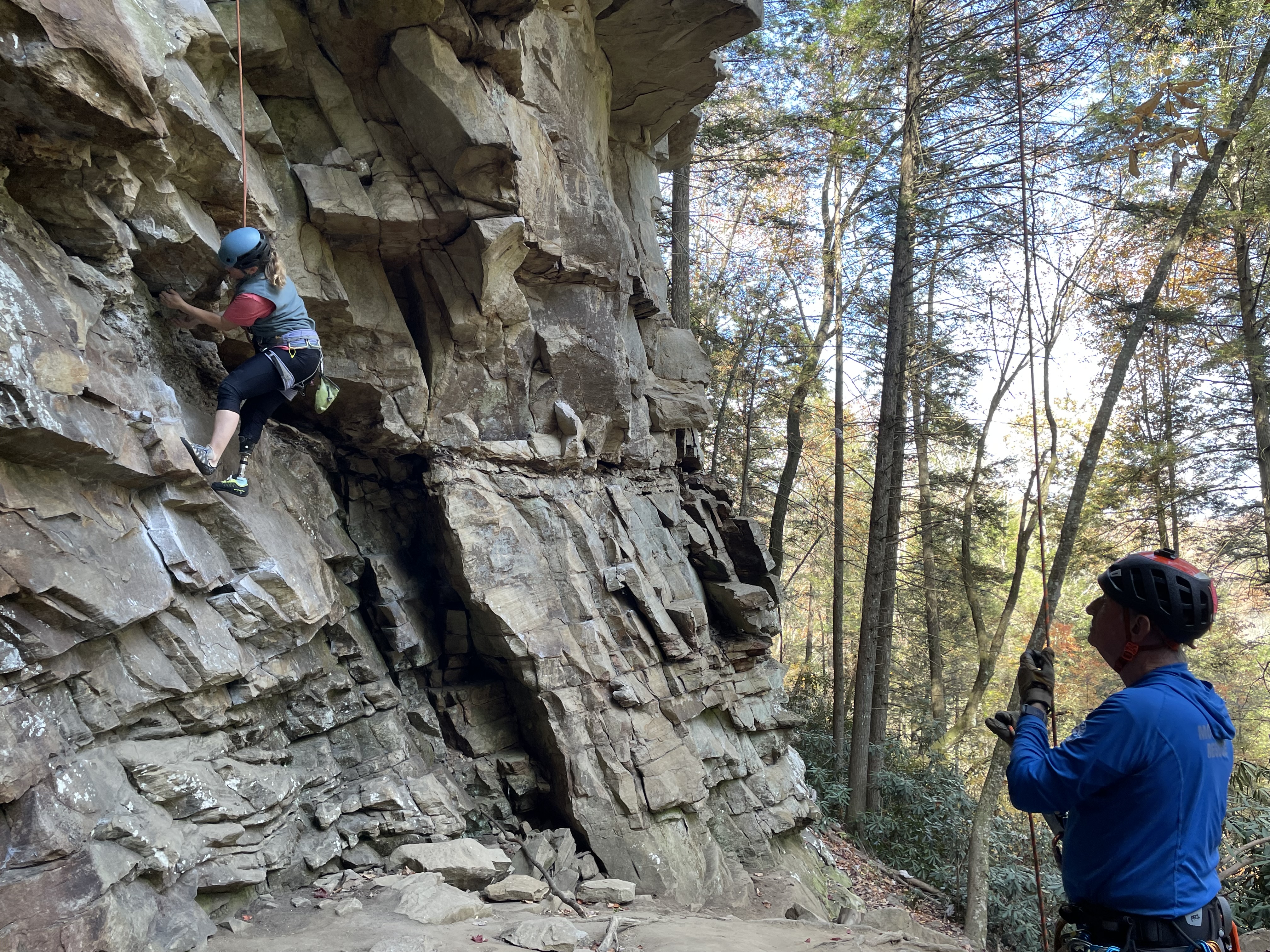 A person rock climbing