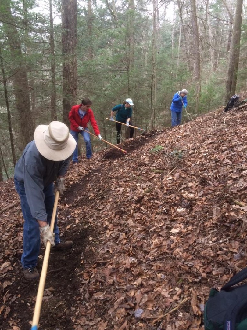 Volunteers conducting trail work