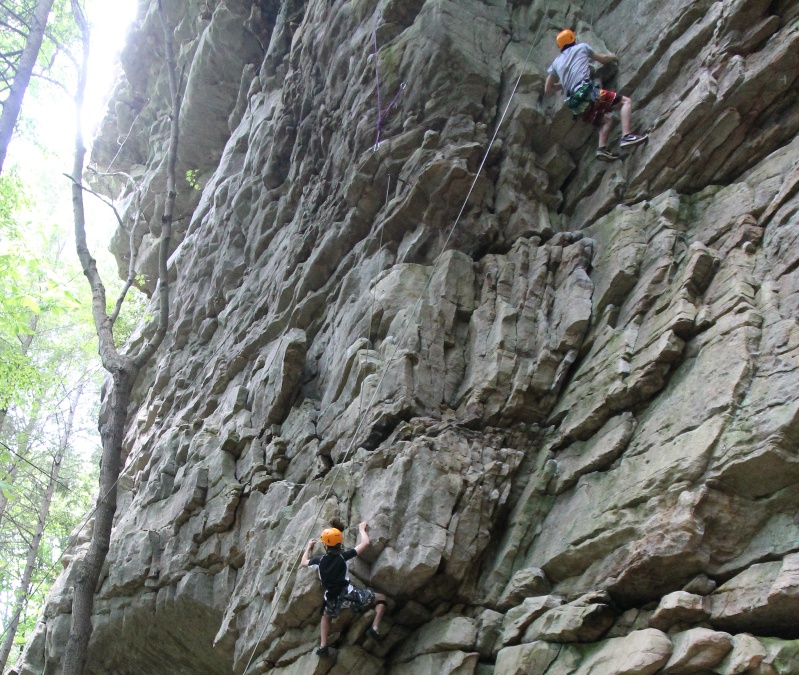 young climbers on a rock wall