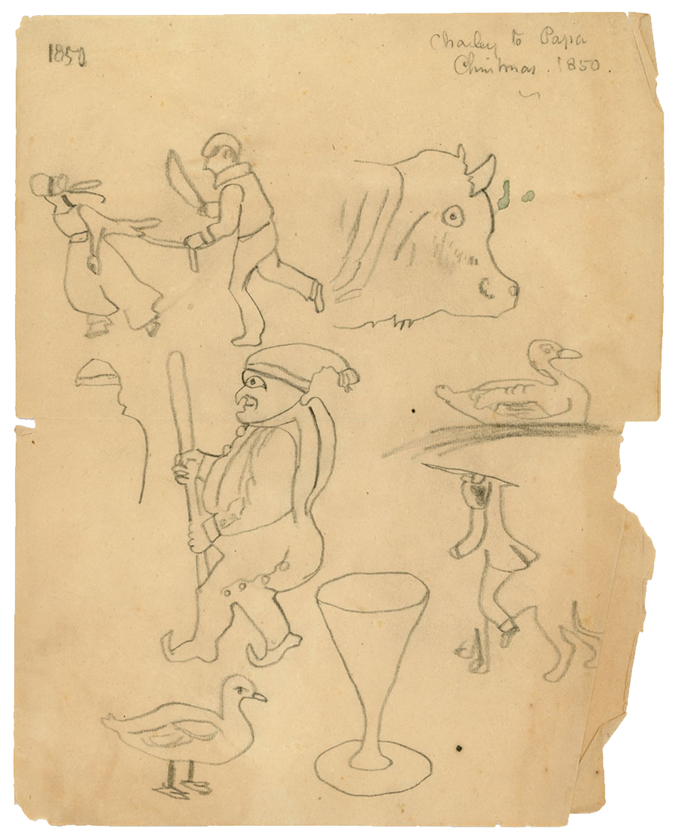 Sketches done by Charles Appleton Longfellow, given to his father as a Christmas gift when he was six years old. 