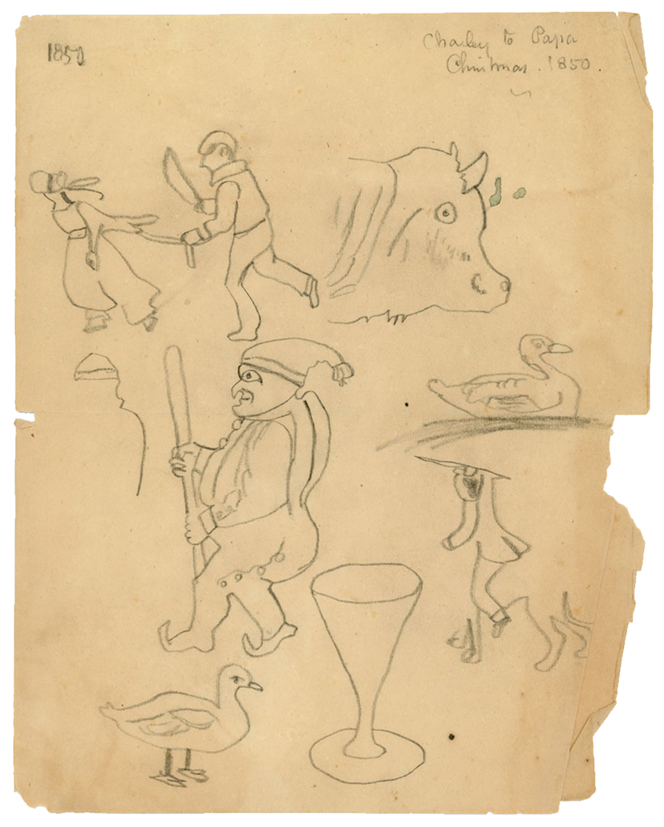 Sketches done by Charles Appleton Longfellow, given to his father as a Christmas gift when he was six years old. 
