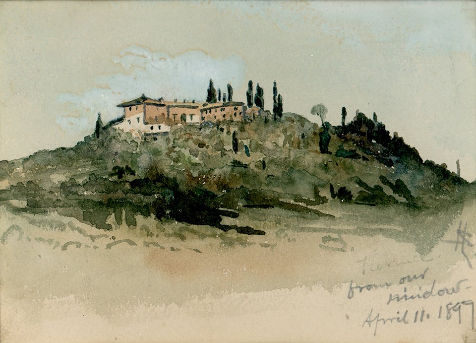Watercolor of an Italian landscape by Harriet Spelman Longfellow from 1899. Watercolor of an Italian landscape by Harriet Spelman Longfellow from 1899.