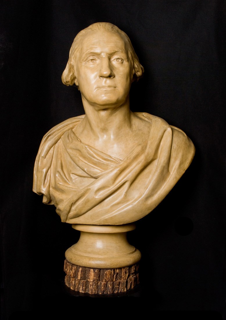 A plaster bust of George Washington.