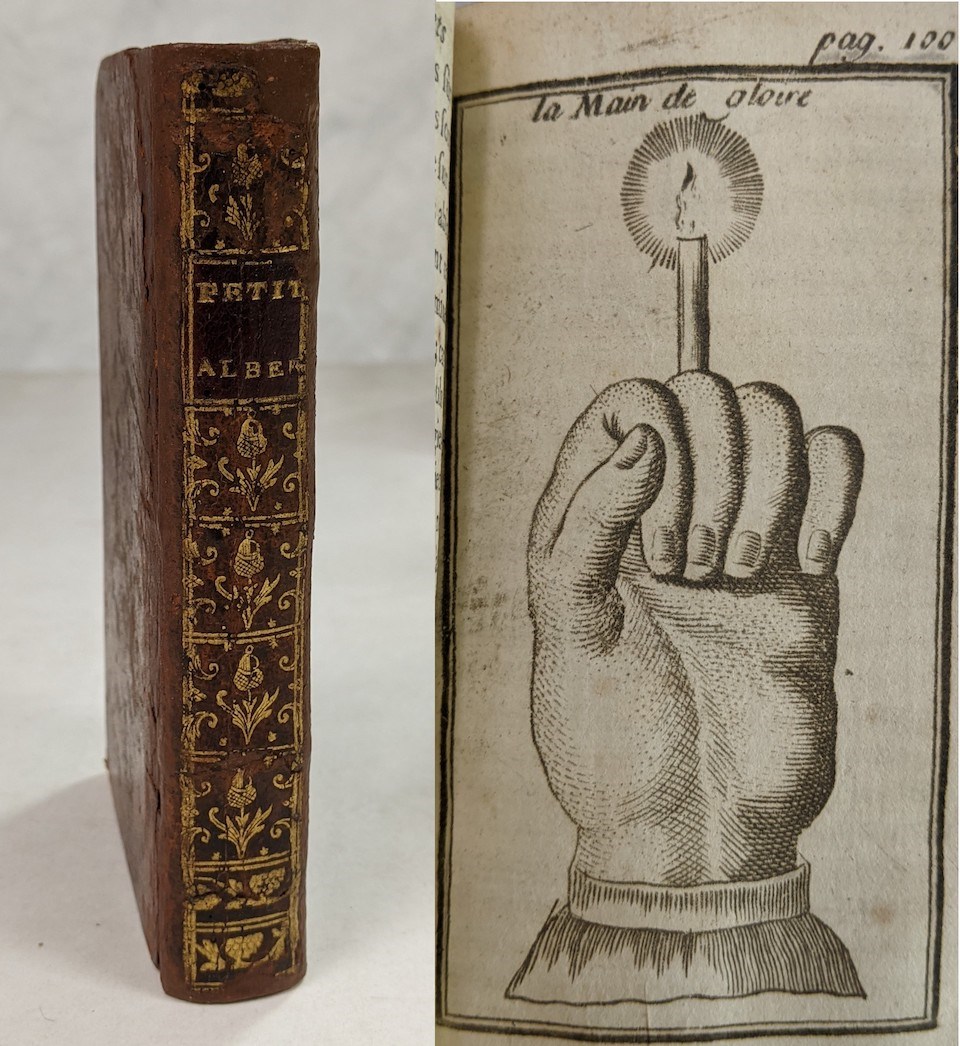 A small leather bound book of magic spells that belonged to Henry W. Longfellow. A small leather bound book of magic spells.