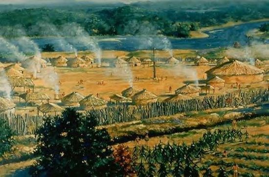A picture of an ancient Muscogee village